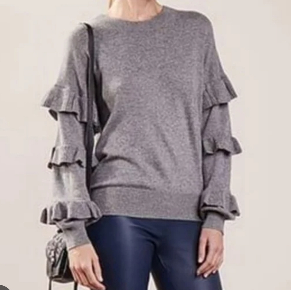 J. Crew Charcoal Ruffle Ballom Sleeve Sweater Size S - Picture 1 of 3